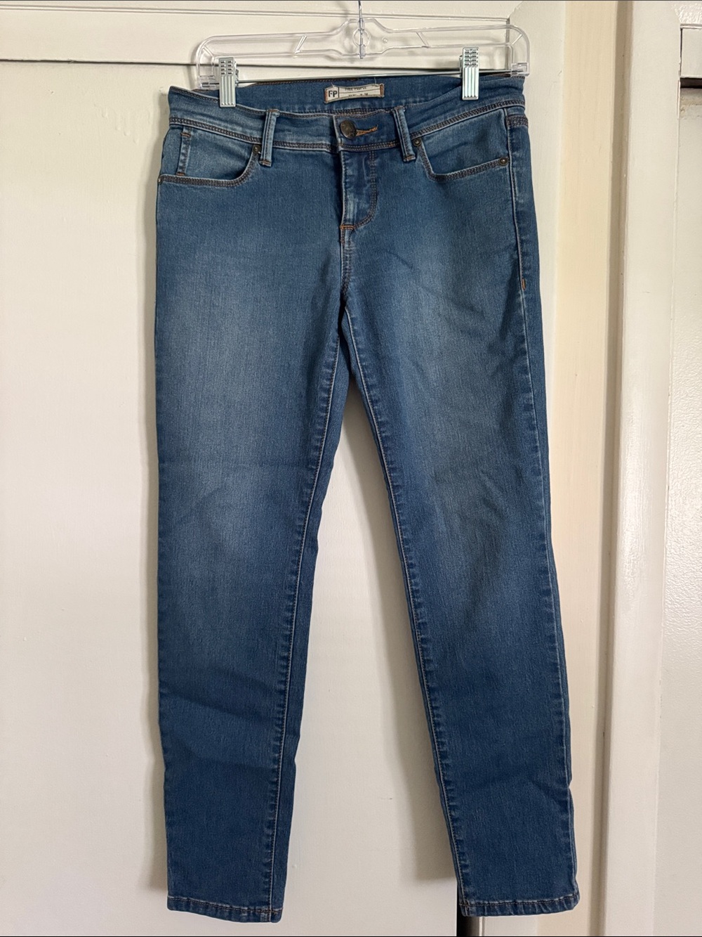 Free People classic blue, straight, skinny jeans